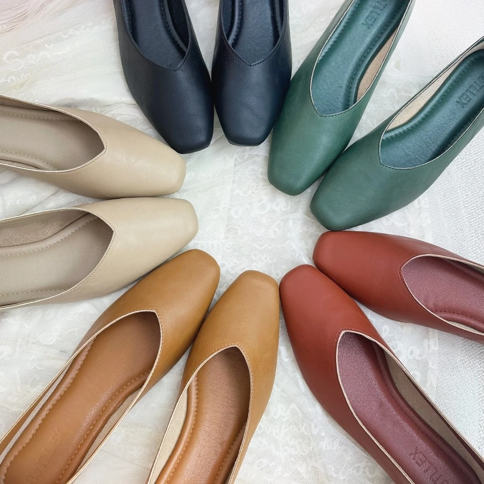 真皮时尚风V口2025新款小方头百搭低跟女鞋方头奶奶鞋真皮女鞋