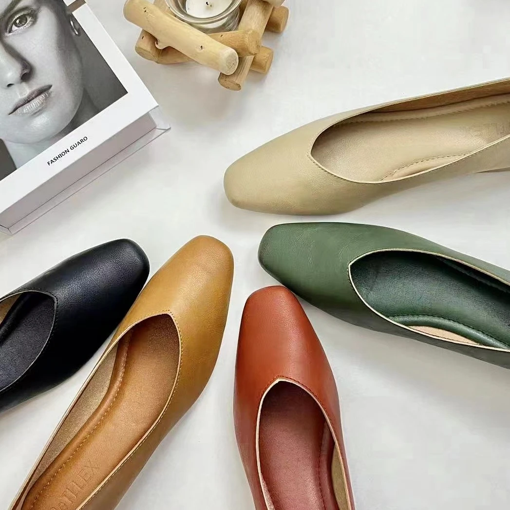 真皮V口新款小方头百搭低跟女鞋方网红春夏浅口网红真皮117