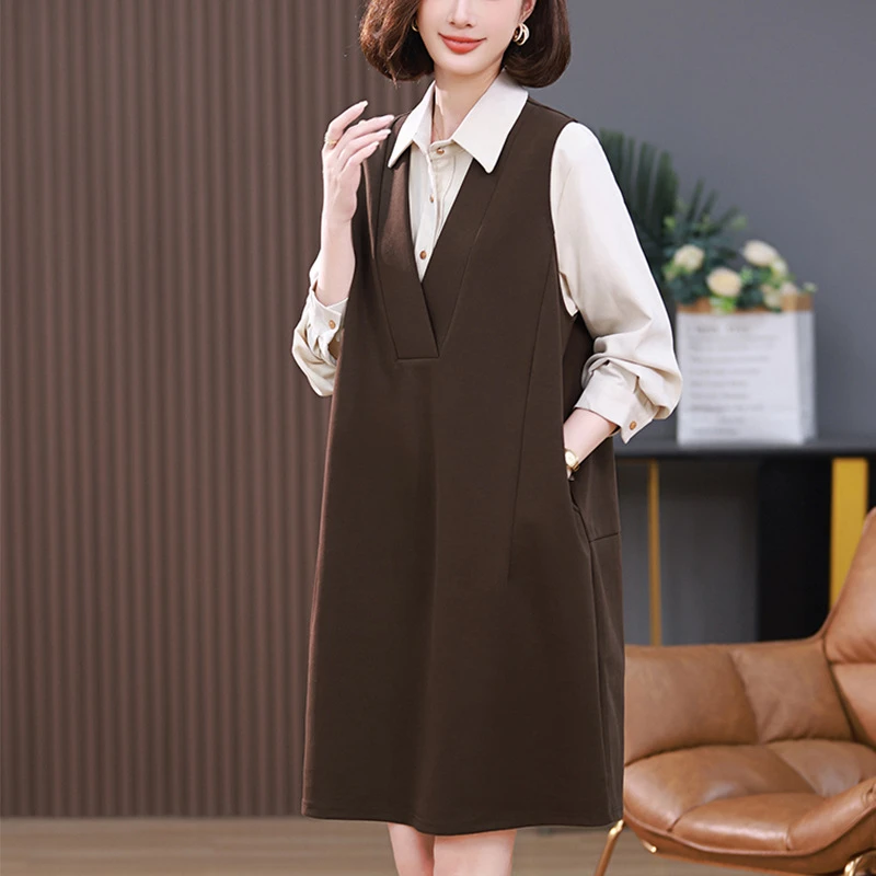 2609初春连衣裙新款女春秋气质法式大码超好看妈妈装无袖背心裙子