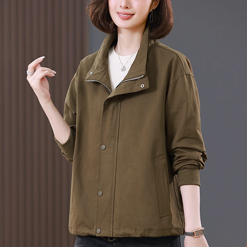 1650中年妈妈小个子秋新款宽松大码休闲洋气夹克外套上衣春秋风衣