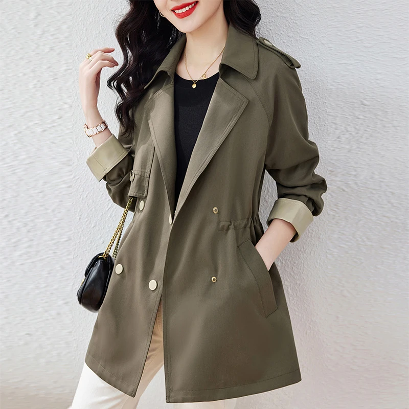 2321短款风衣外套女2024春秋款高级感小个子气质抽绳收腰休闲女装