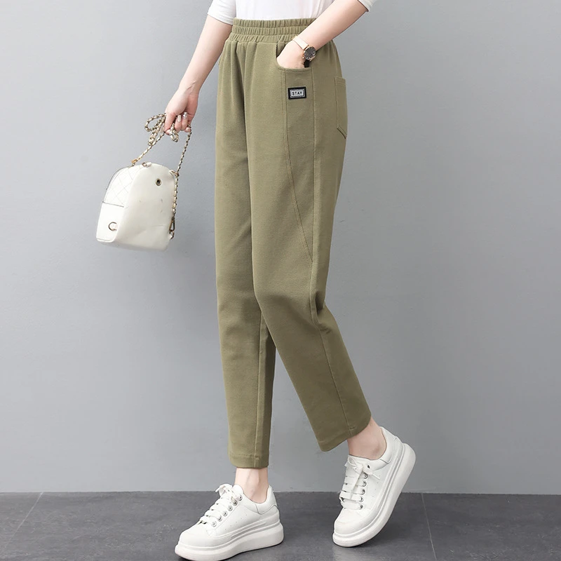215休闲裤女薄款春秋新款松紧腰中年妈妈宽松舒适百搭哈伦裤子