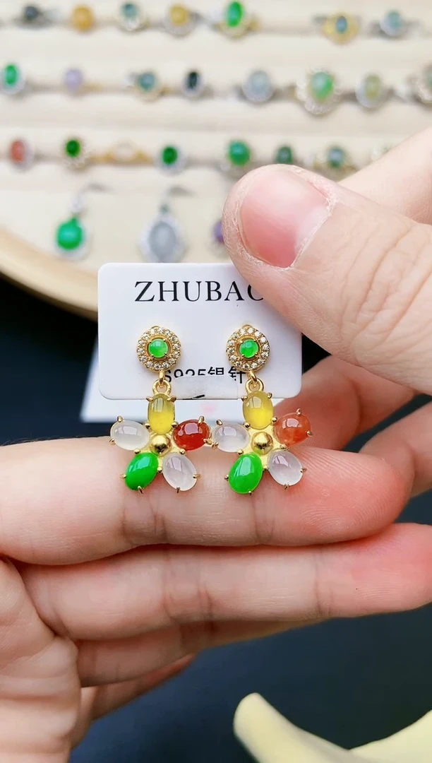 【闪购商品】翡翠耳饰银S925镶嵌43143151