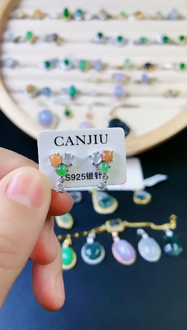 【闪购商品】翡翠耳饰银S925镶嵌15151