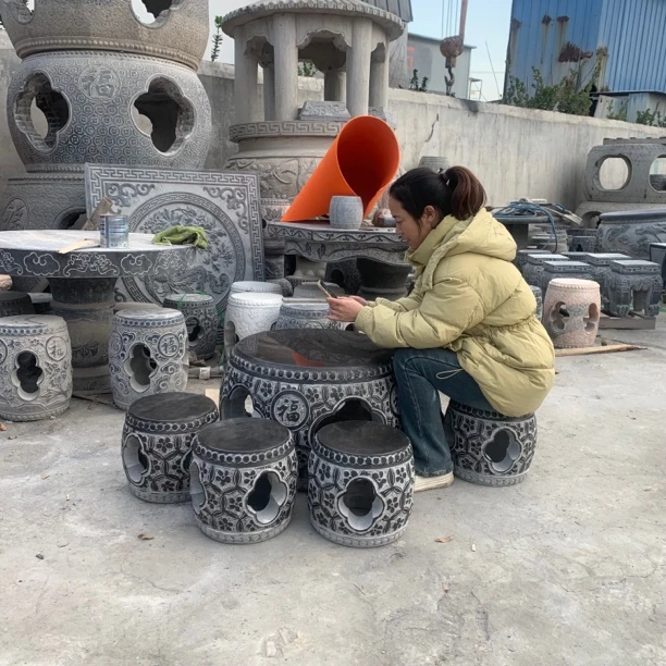 户外庭院石桌石凳，公园花园石桌子，仿古工艺鼓型桌