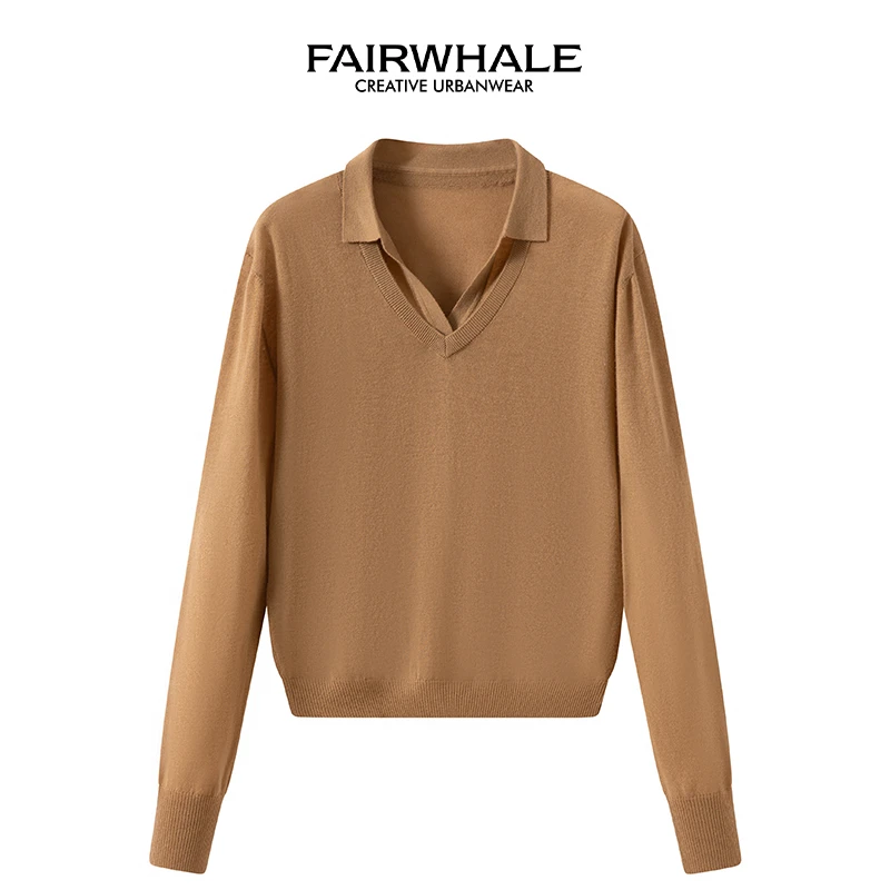 马克华菲女装2024秋冬新款时尚假两件针织衬衣测款F627