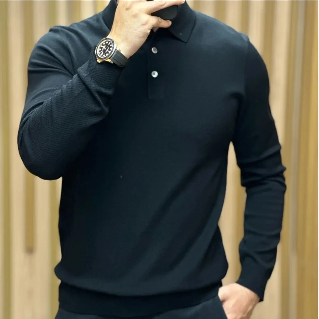 秋冬新款男士轻奢高品质polo领针织衫商务休闲长袖套头保暖毛衣潮