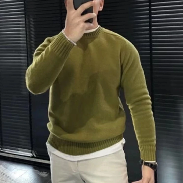秋冬季男士轻奢高品质套头针织衫毛衣潮外穿圆领休闲打底保暖上衣