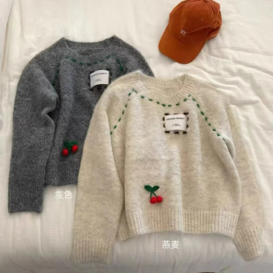 女装针织衫时尚百搭灰色圆领韩版秋冬套头