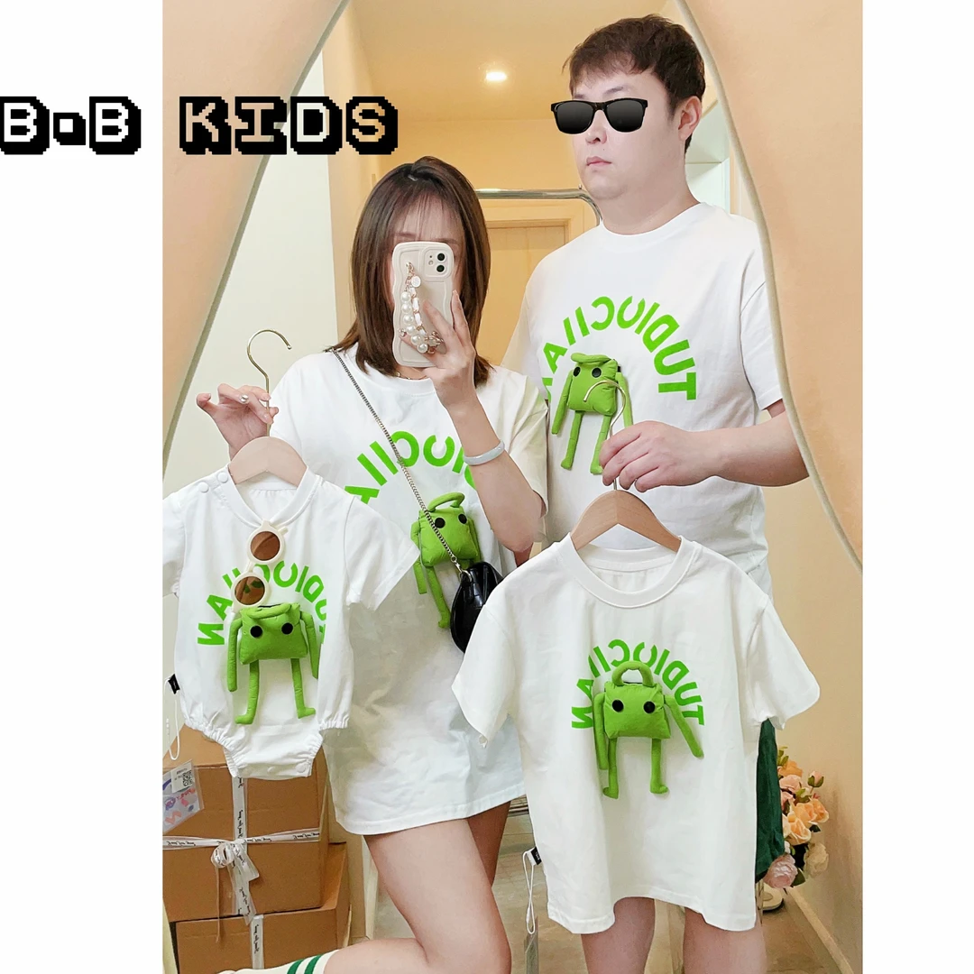 碧宝家~新款夏季可拆卸小公仔婴儿亲子装一家三口四口全家装T恤