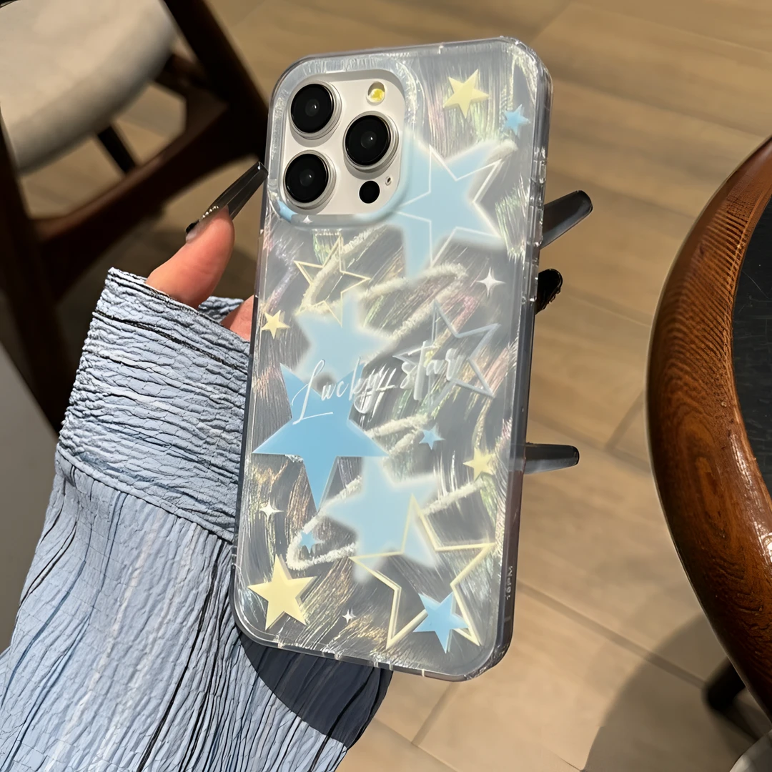 ins风日韩星星适用iPhone15promax苹果14手机壳13羽纱壳12/11防摔
