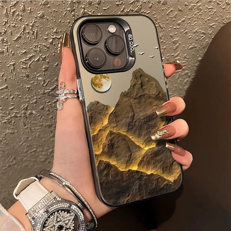 金色山脉适用于苹果iphone15promax手机壳X高级感XR小众11唯美ins