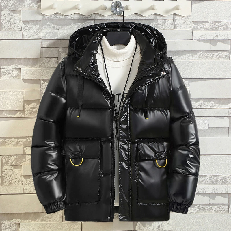 冬季时尚帅气休闲保暖百搭棉衣男加厚亮面防寒免洗面包服棉袄外套