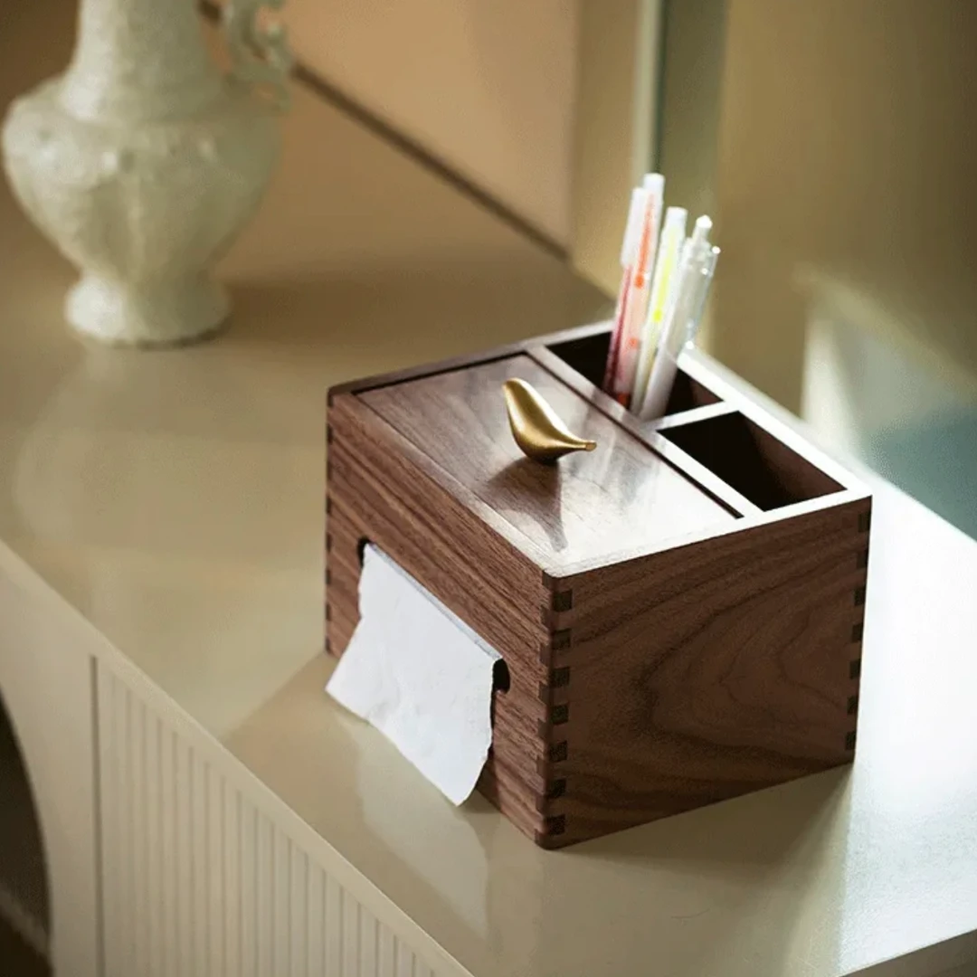 【天百芙】北美黑胡桃客厅实木纸巾盒新中式多功能纸巾盒抽纸盒家用