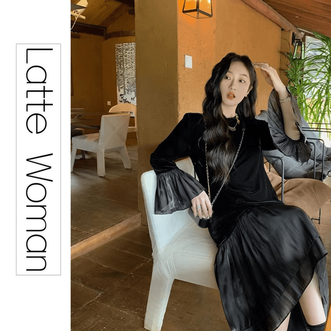 （戛纳）冬法式复古丝绒连衣裙女气质高级感小众长裙显瘦遮肉宽松版