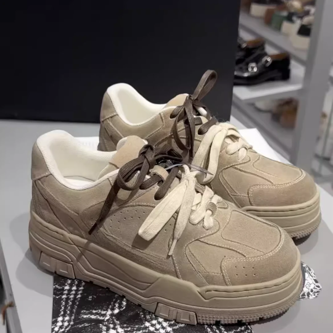 欧洲站女鞋2024新款真皮女鞋时尚百搭厚底增高系带休闲拼色板鞋