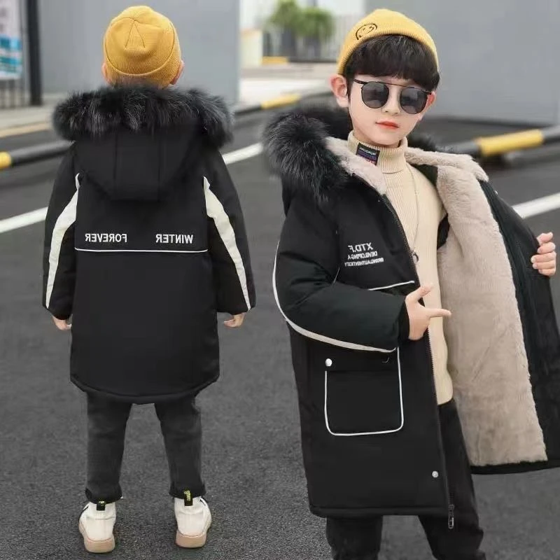 男童冬装衣加绒加厚服新款大童儿童外套潮洋气袄派克服