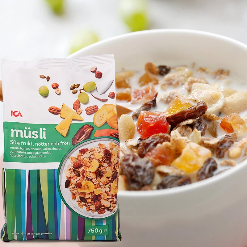 瑞典进口ICA水果干果菠萝燕麦片营养早餐健身代餐无添加免煮即食