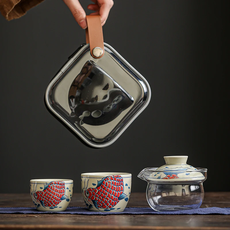 宝藏旅行好物中式便携式户外露营旅行陶瓷茶具套装个人专用快客杯