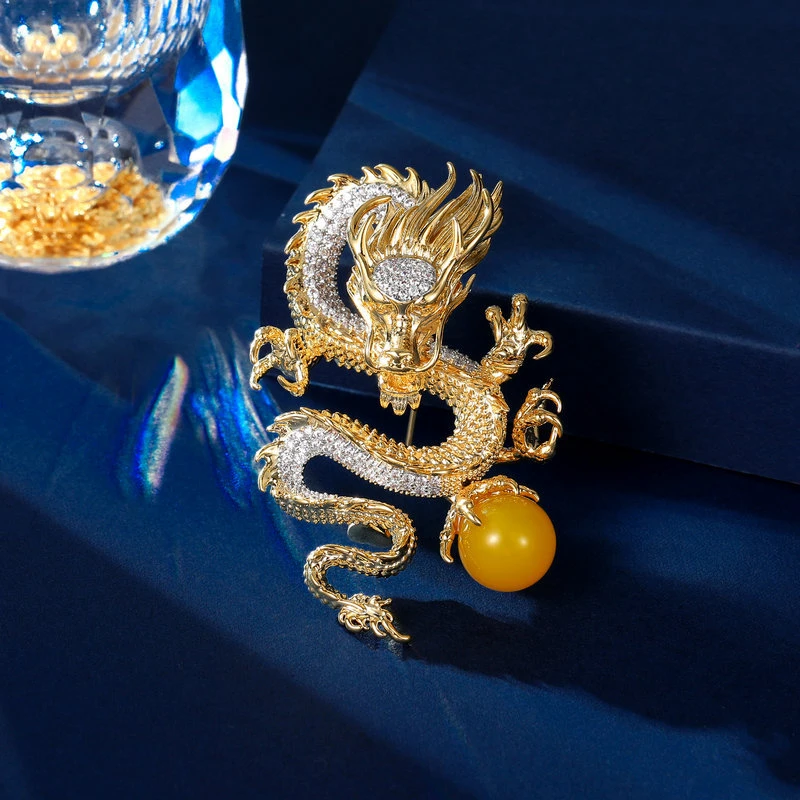 铜合金合成锆石胸针 国风甄选【中国龙】寓意龙腾瑞气 吉祥如意