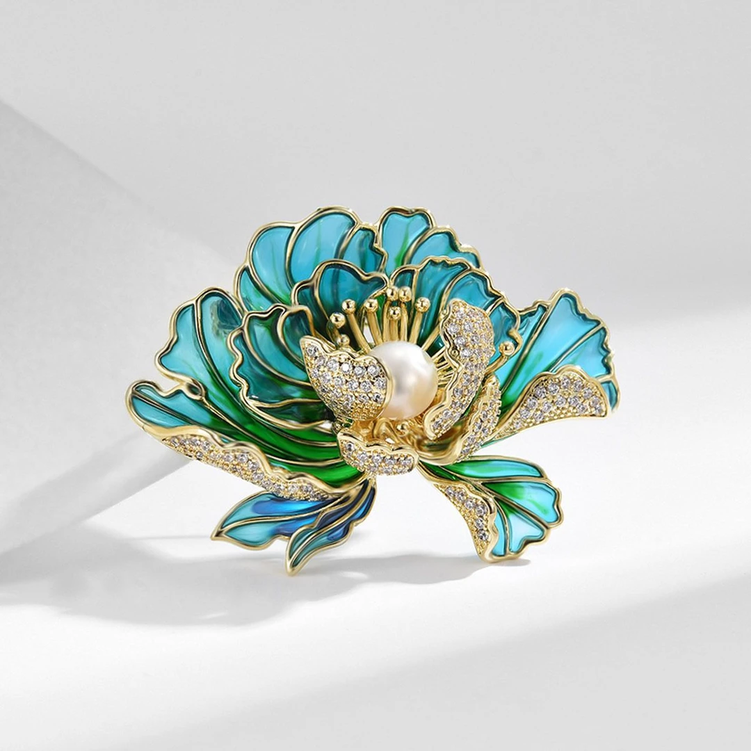 铜合金合成锆石胸针 国潮宫典【牡丹花】轻奢流彩胸针 百搭胸花配饰