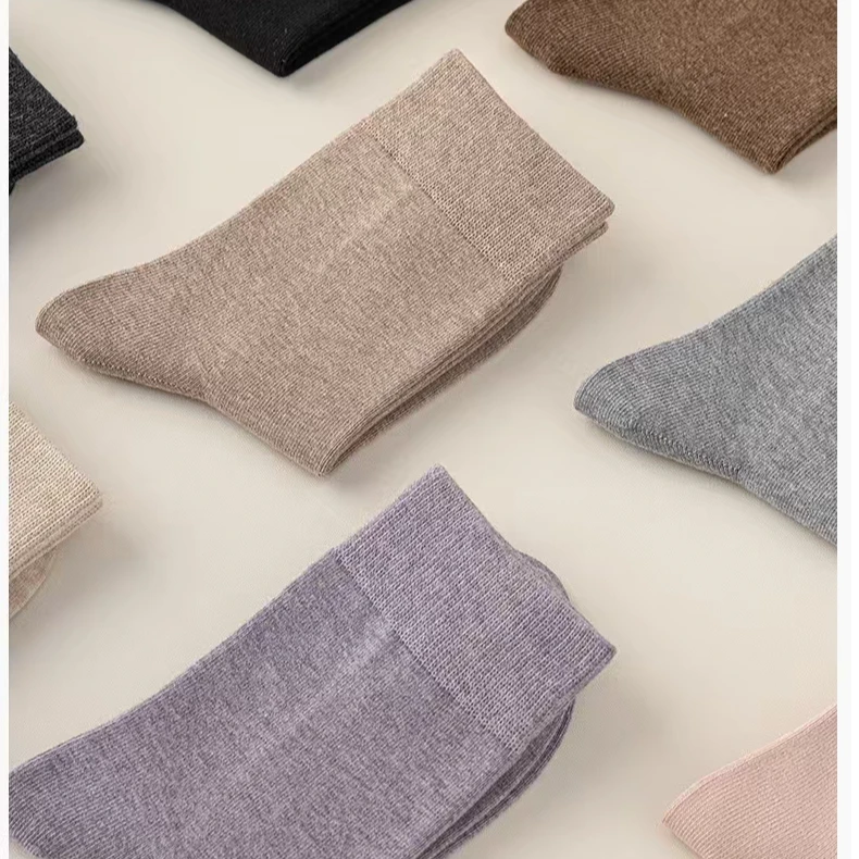 秋冬新款女士奶咖色系抗菌防臭吸汗纯棉女袜中筒袜无骨缝头长袜子