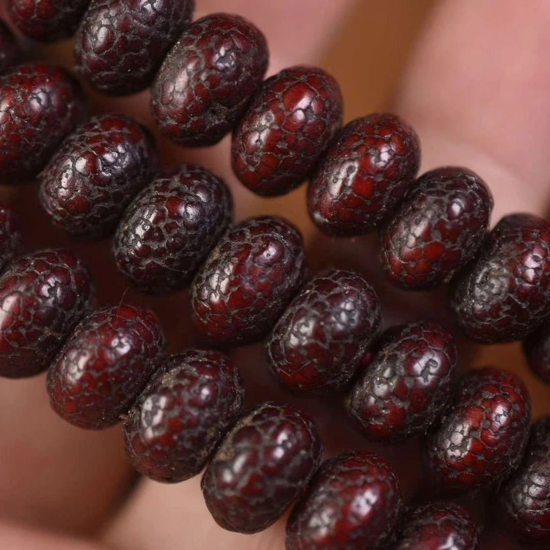 推荐藏地传承包浆纯手星月菩提朱砂108念珠直径手串对孔佛珠