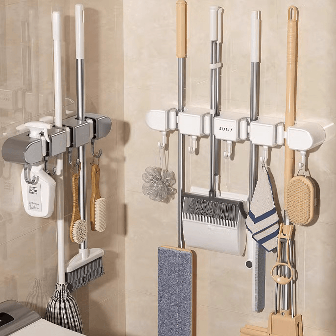 家用拖把夹壁挂免打孔扫把拖布挂钩固定架卫生间浴室门后置物架