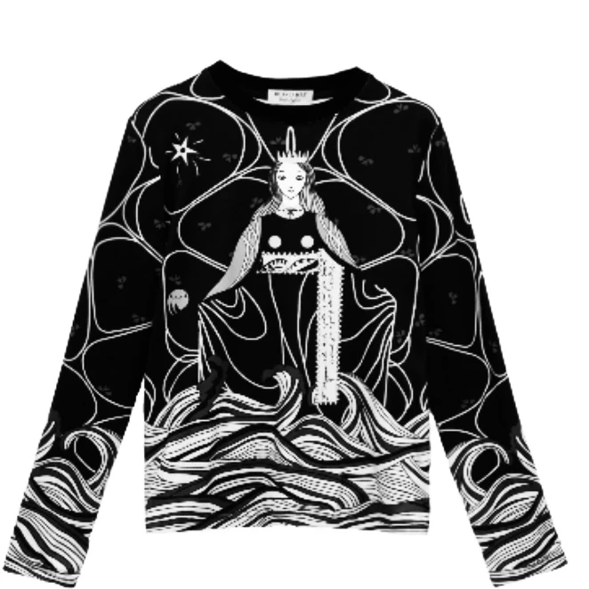 2025春夏新款高端潮牌上衣女长袖印花拼接T桖世贸洋气打底衫-8372