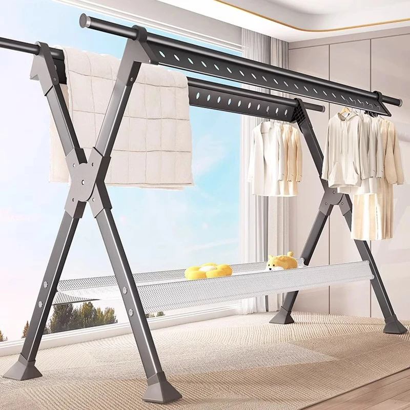 简易晾衣架可折叠落地家用卧室架子室内外挂衣架晾衣杆晒被子专用