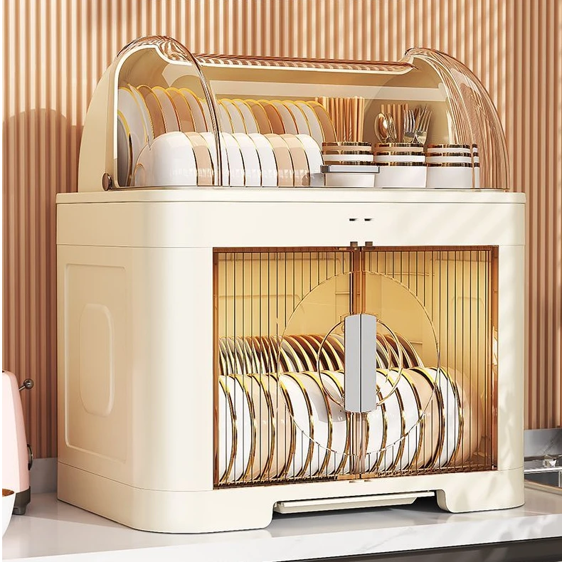 厨房碗柜家用台面收纳盒置物架碗碟沥水架多功能储物防尘沥水碗柜
