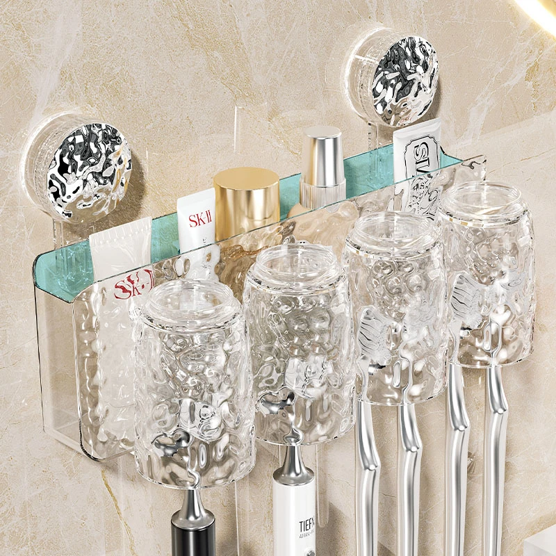 吸盘牙刷置物架卫生间收纳架家用牙杯牙刷整理架漱口杯牙膏牙具架