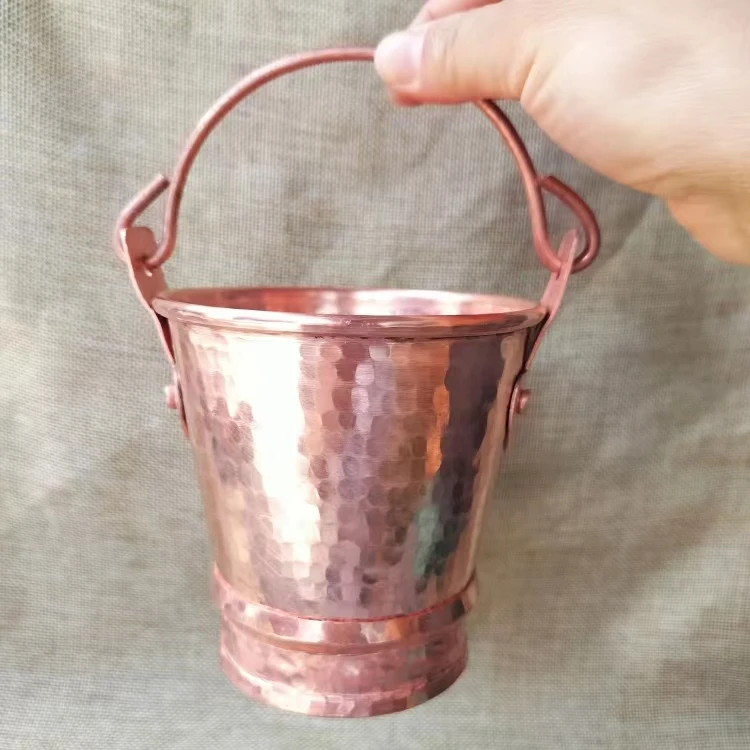 日式手工纯铜迷你小水桶 紫铜复古可爱花器茶室咖啡馆装饰摆件