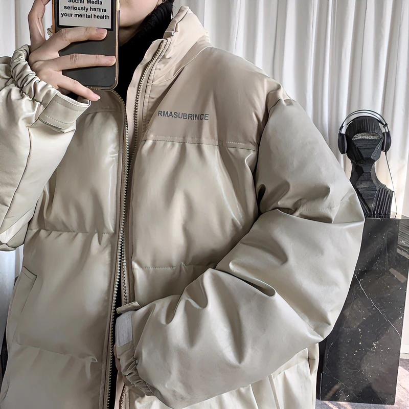 女男2023冬季新款宽松港风PU皮衣复古ins棉服加厚面包服立领外套