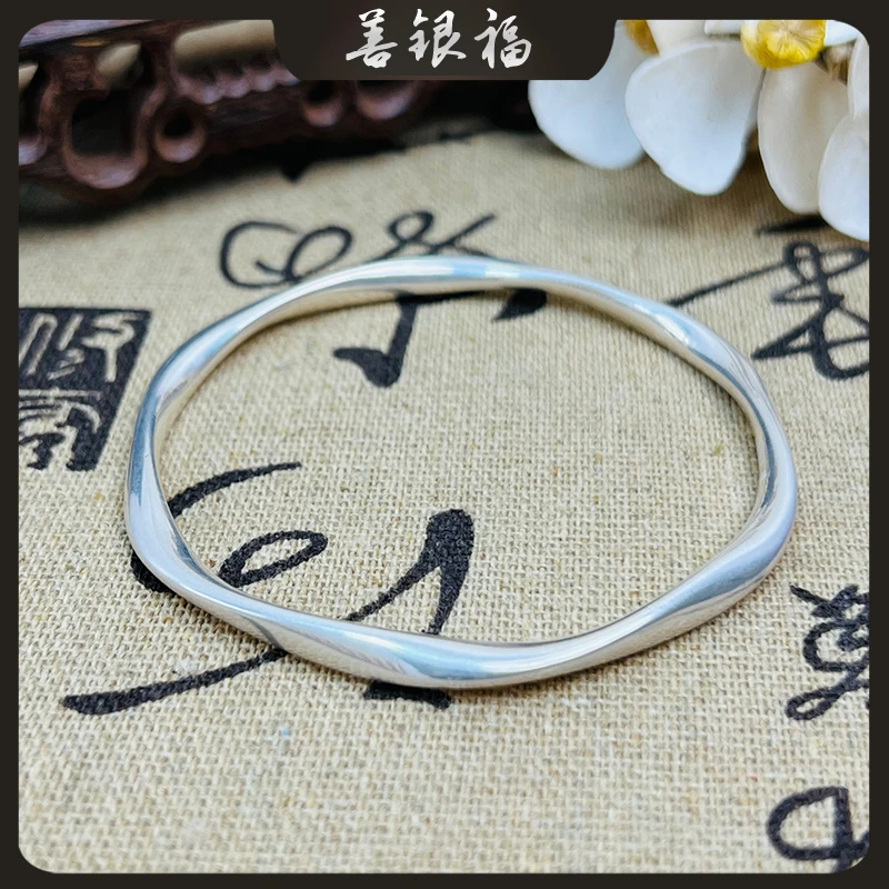 善银福 足银手镯 足银9999纯银镯子莫比乌斯实心手镯女款手工时尚