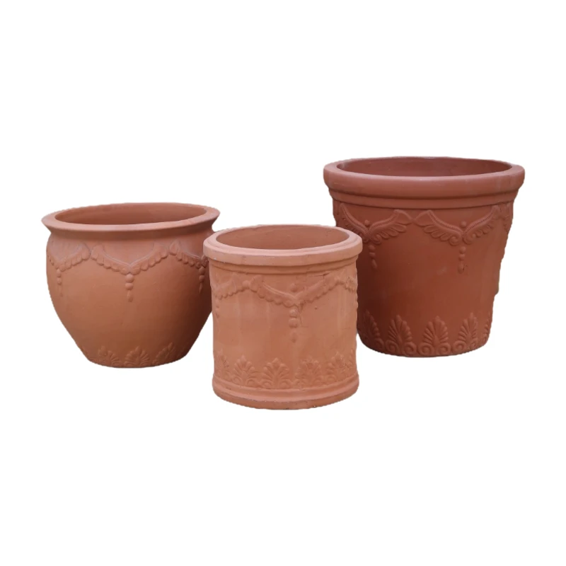 欧式红陶粗陶花盆盆器陶盆大号浮雕园艺绿植景观耐用透气花园手工