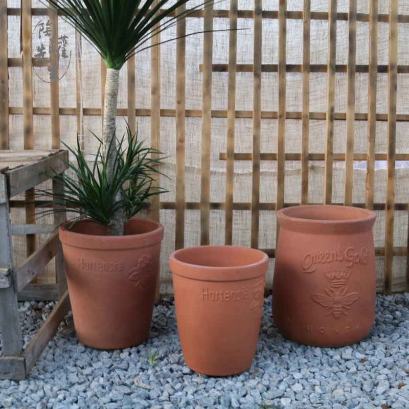 花盆景观罐特大红陶盆欧式大口径粗陶园艺景观种树盆蜜蜂奶罐透气