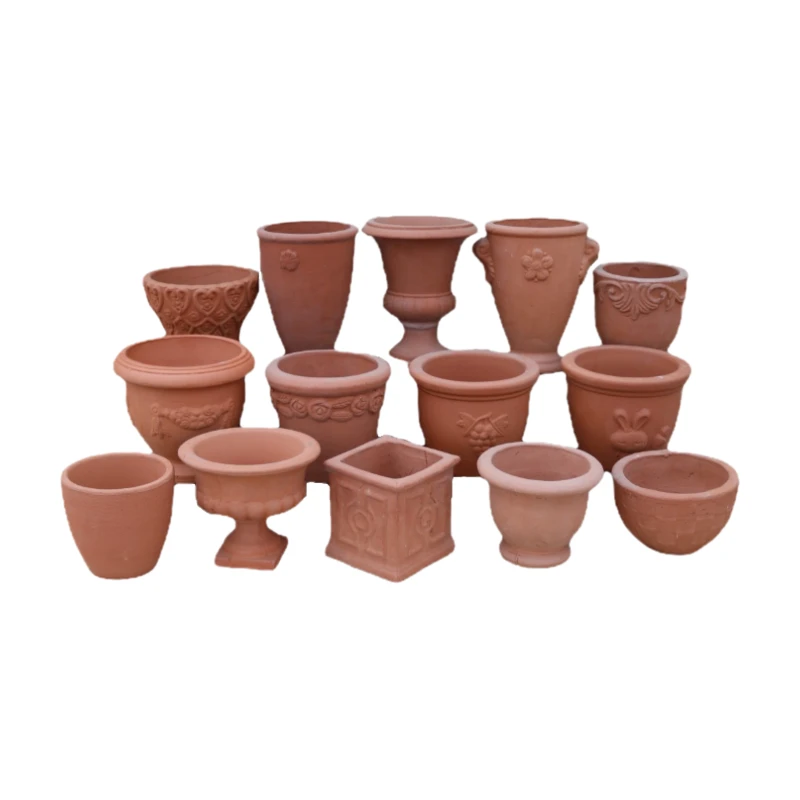 美式乡村花盆红陶盆粗陶透气盆方口浮雕奖杯复古阳台桌面绿植园艺