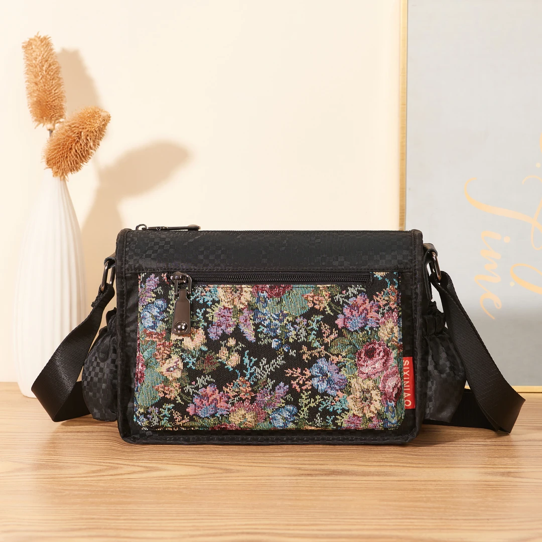2025新款民族风针织刺绣花卉时尚百搭大容量单肩包休闲斜挎包