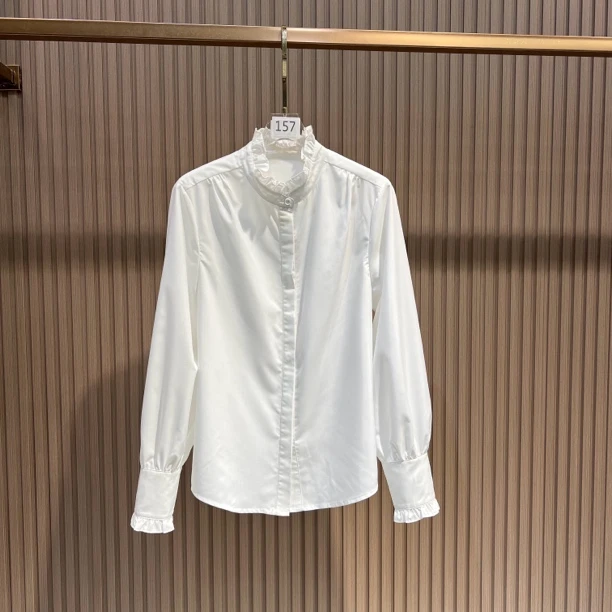 少女感百搭 木耳花边竹纤维长袖衬衫上衣