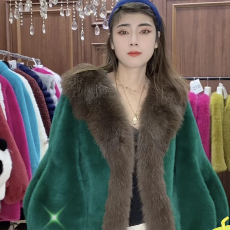 气质高档大毛领短款外套环保仿皮草毛毛女装
