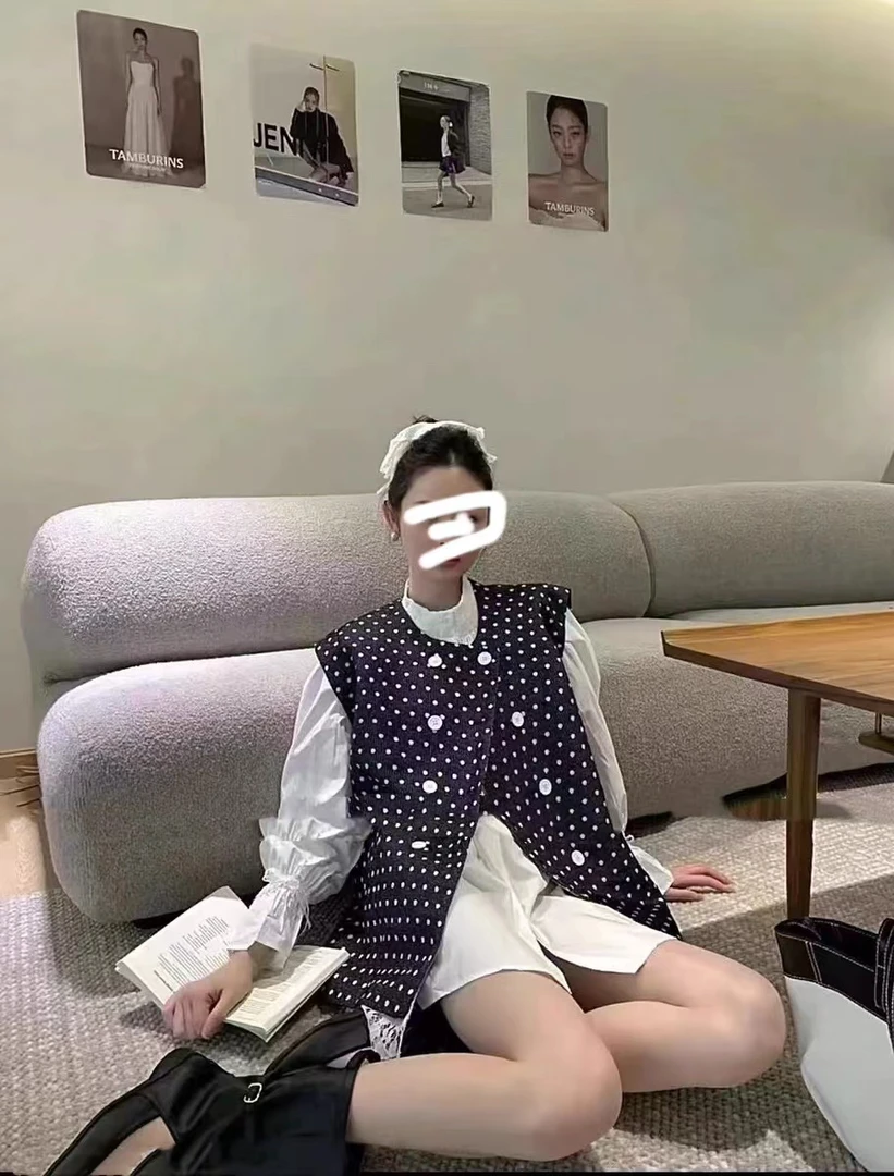 朵朵家 - 秋季新款重工波点蕾丝拼接马甲+蕾丝衬衣 120-180斤