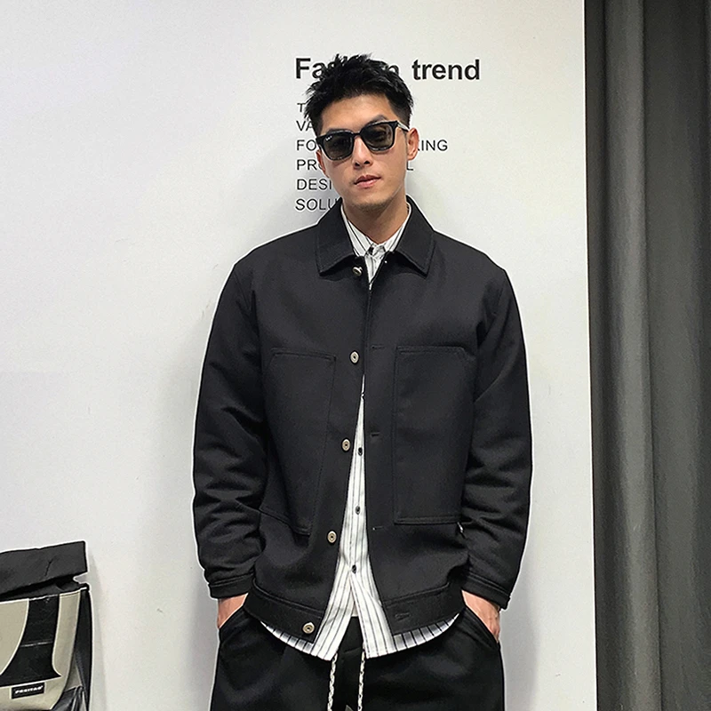 徐太浪美式高级感方领夹克男2023年春秋新款宽松休闲男士纯色外套