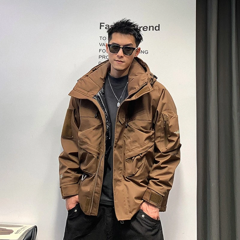 徐太浪复古美式工装羽绒服男冬季2022新款潮牌多口袋连帽鹅绒外套