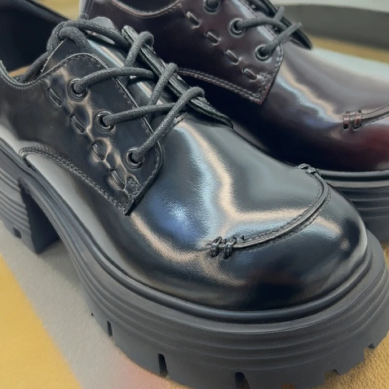 增高厚底乐福鞋女时尚英伦风系带单鞋春夏新款