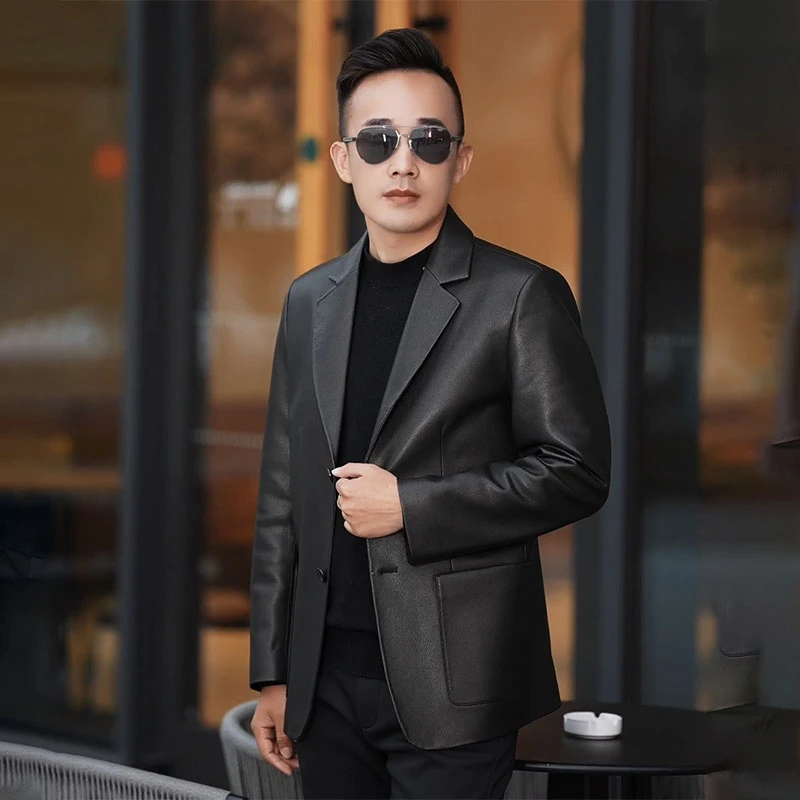 进口绵羊皮皮衣男士西装真皮皮高档皮西服外套新款