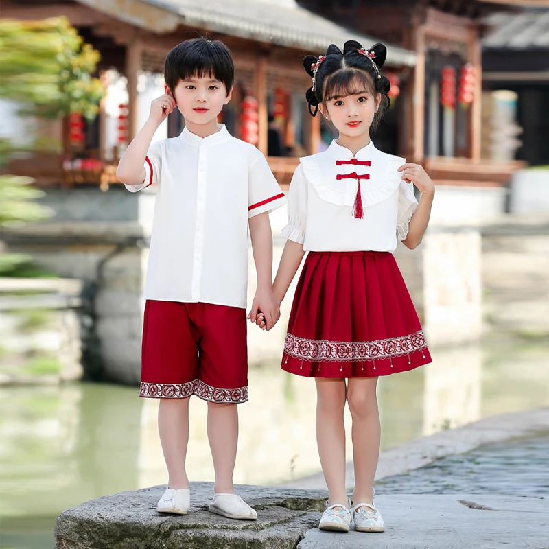 六一儿童节中国风演出服小学生幼儿园古风朗诵合唱表演长短袖服装