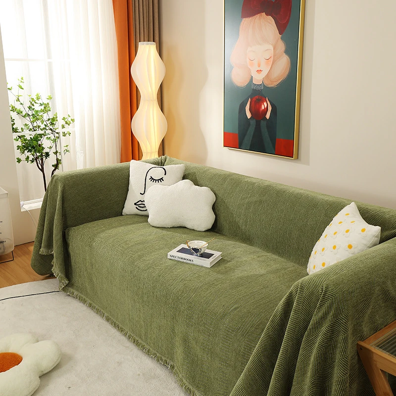 2025新款人字纹盖布沙发垫雪尼尔沙发巾 四季通用盖套罩毯ins清新