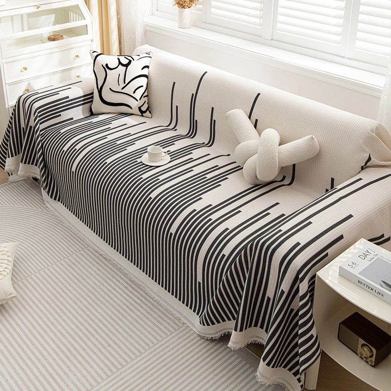 ins风盖巾华夫格懒人沙发套罩防尘沙发巾 全包四季通用沙发毯盖布