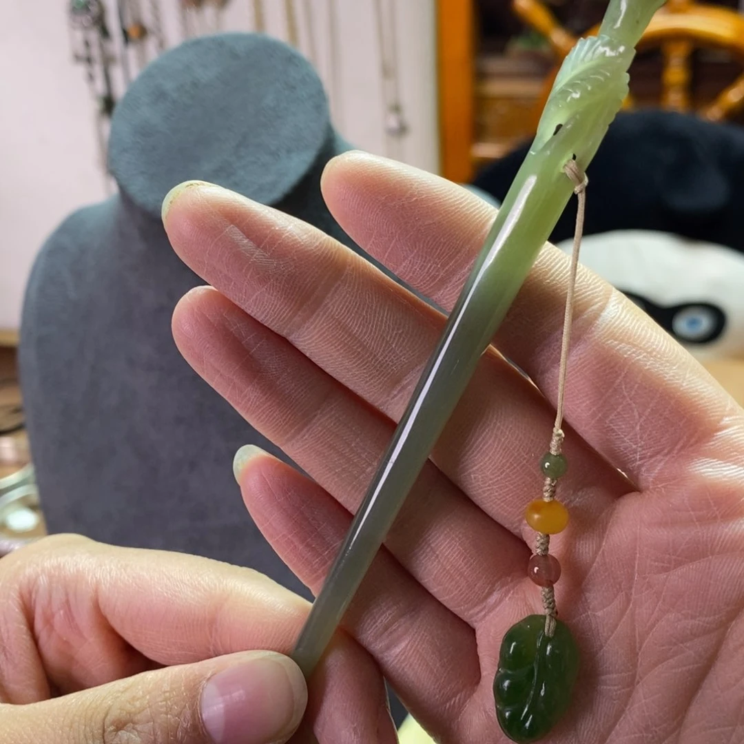 和田玉（青玉）和田玉发簪160mm未镶嵌